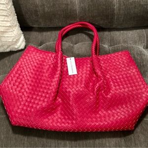 Fuchsia pink vegan leather tote - NWT & duster.